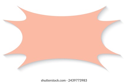 Light red rectangle eight pointed, isolated and shiny. Label sticker background, message box logo, pastel color, cute. Copy space with white background.