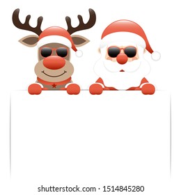 Light Red Reindeer And Santa Claus Sunglasses Holding White Label