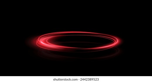 Light red Twirl. Curve light effect of red line. Luminous red circle. Light green pedistal, podium, platform, table. Vector PNG.	
