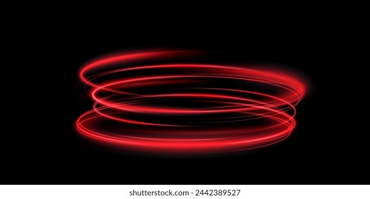 Light red Twirl. Curve light effect of red line. Luminous red circle. Light green pedistal, podium, platform, table. Vector PNG.	
