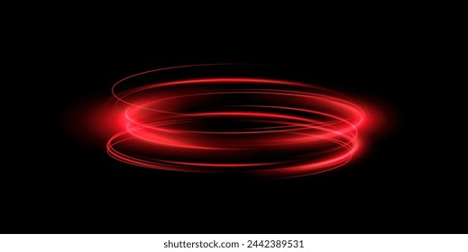 Light red Twirl. Curve light effect of red line. Luminous red circle. Light green pedistal, podium, platform, table. Vector PNG.	
