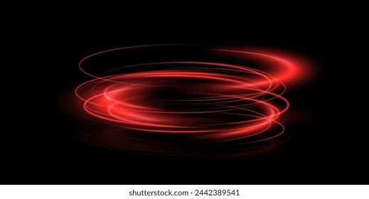 Light red Twirl. Curve light effect of red line. Luminous red circle. Light green pedistal, podium, platform, table. Vector PNG.	
