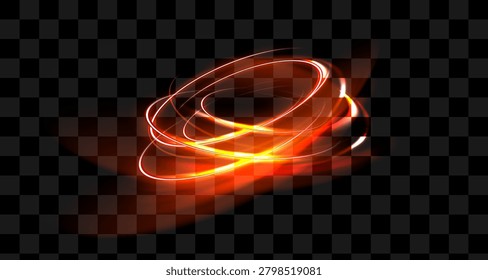 Light red Twirl. Red line curve light effect. Glowing red circle. Red light trail, vortex, wave speed, trace line twirl pedestal