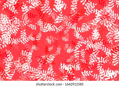 Light Red vector abstract backdrop with leaves. Glitter abstract illustration with doodles and leaves. Brand new style for your business design.