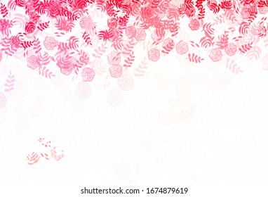 Light Red vector abstract backdrop with leaves, flowers. Colorful illustration in doodle style with leaves, flowers. Brand new style for your business design.