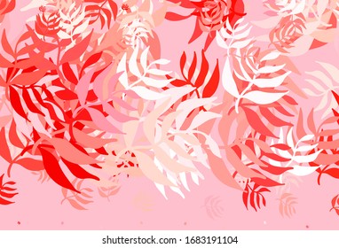 Light Red vector abstract design with leaves. Shining colored illustration with leaves in doodle style. Pattern for heads of websites, designs.