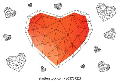 Light red vector abstract glitter heart shape on white background in love concept for valentine's day with sweet and romantic moment. Polygonal design for your business.