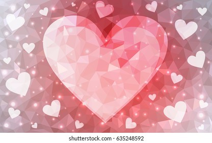 Light red vector abstract glitter heart shape on white background in love concept for valentine's day with sweet and romantic moment. Polygonal design for your business.
