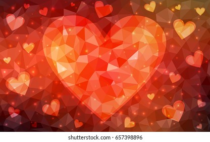 Light Red vector abstract glitter heart shape on white background in love concept for valentine's day with sweet and romantic moment. Polygonal design for your business.