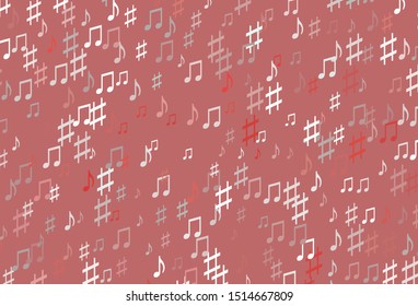 Light Red vector backdrop with music notes. Shining illustration of colorful gradient music notes. Pattern for festival leaflets.