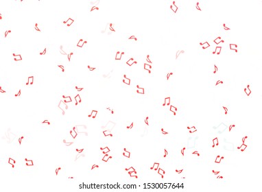 Light Red vector backdrop with music notes. Decorative design in abstract style with music shapes. Pattern for festival leaflets.