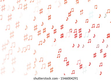 Light Red vector backdrop with music notes. Shining illustration of colorful gradient music notes. Pattern for festival leaflets.