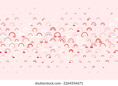 Light Red vector backdrop with rainbows, clouds. Abstract illustration with gradient rainbow shapes. Sketch for fun designs.