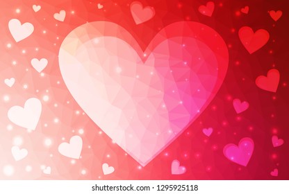 Light Red vector  backdrop with sweet hearts. Hearts on blurred abstract background with colorful gradient. Pattern for valentine's ad, booklets.