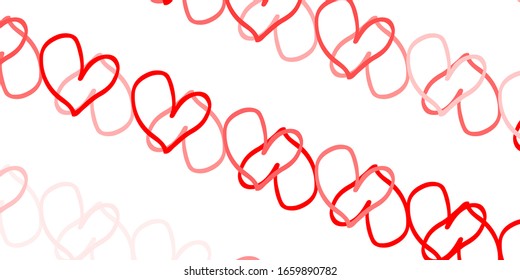 Fondo vectorial rojo claro con corazones dulces. Ilustración con el concepto de corazón en amor por el día de San Valentín. Patrón de anuncios de San Valentín, folletos.