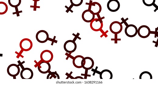 Light Red vector backdrop with woman's power symbols. Illustration with signs of women's strength and power. Design for International Women’s Day.