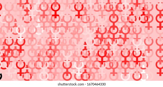 Light Red vector backdrop with woman's power symbols. Illustration with signs of women's strength and power. Simple design for your web site.
