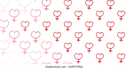 Light Red vector backdrop with woman's power symbols. Colorful feminism symbols with a gradient in modern style. Simple design for your web site.