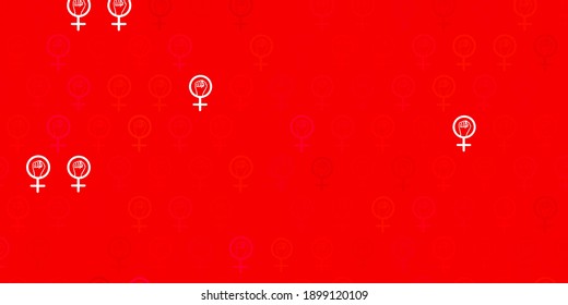 Light Red vector backdrop with women power symbols. Colorful illustration with gradient feminism shapes. Background for International Women Day.