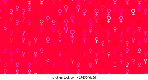 El fondo del vector rojo claro con los símbolos de potencia de las mujeres. Ilustración abstracta con una representación del poder femenino. Antecedentes del Día Internacional de la Mujer.
