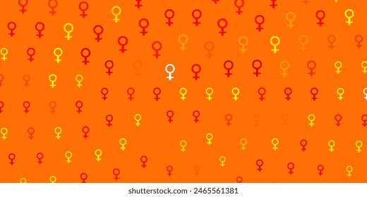 Fondo de Vector rojo claro con símbolos de poder femenino. Símbolos de feminismo colorido con un degradado en estilo moderno. Antecedentes del Día Internacional de la Mujer.