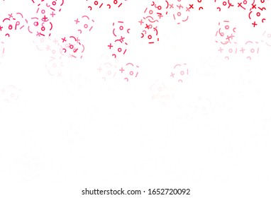 Light Red vector background with arithmetic signs. Illustration with Numeral symbols on abstract template. Template for landing page of typography.