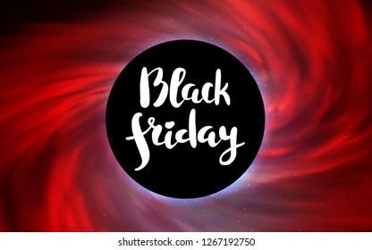 Light Red vector background with a black hole, sky. Abstract illustration with glitter colorful cosmic stars. Backdrop for ads, leaflets of Black Friday.