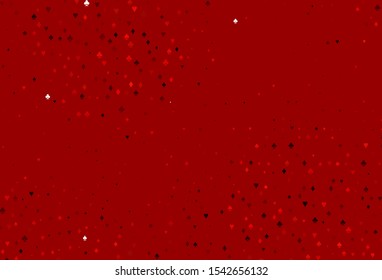 Light Red vector background with cards signs. Illustration with set of hearts, spades, clubs, diamonds. Pattern for booklets, leaflets of gambling houses.