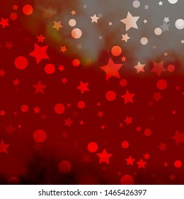 Light Red vector background with circles, stars. Abstract illustration with colorful spots, stars. Design for textile, fabric, wallpapers.
