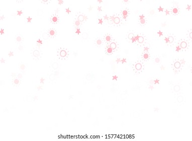 Light Red vector background with colorful stars, suns. Shining illustration with stars, suns on abstract template. Pattern for astrology websites.