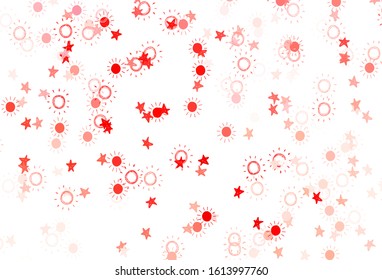 Light Red vector background with colorful stars, suns. Shining colored illustration with stars, suns. Pattern for astronomy websites.