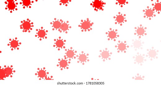 Light red vector background with covid-19 symbols. Simple design in abstract style with infection forms. Design for biohazard warning.