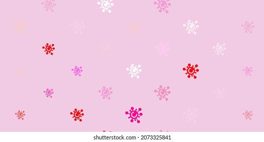 Fondo vectorial rojo claro con símbolos covid-19. Ilustración abstracta con formas de gradiente biológico. Mejor diseño para eventos de cuarentena.