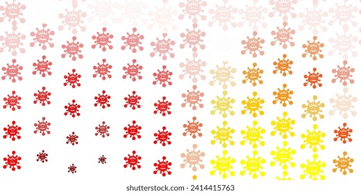 Fondo vectorial rojo claro con símbolos covid-19. Ilustración inteligente con signos cómodos en estilo decorativo. Fondo de escritorio para la protección de la salud.