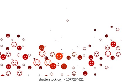 Light Red vector background with funny smiles. Glitter abstract sketch with smiley, icons. Beautiful design for your business advert.