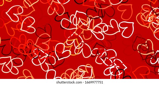 Light Red vector background with hearts. Blurred decorative design in doodle style with hearts. Template for Valentine's greeting postcards.
