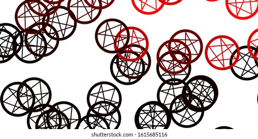 Light Red vector background with occult symbols. Illustration with magical signs of spiritual power. Background for esoteric, mystic designs.