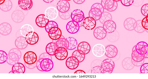 Light Red vector background with occult symbols. Illustration with magical signs of spiritual power. Best design halloween events.