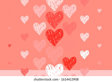 Light Red vector background with Shining hearts. Beautiful abstract hearts on colorful gradient background. Pattern for valentine's ad, booklets.