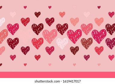 Light Red vector background with Shining hearts. Shining illustration with hearts on abstract template. Template for Valentine's greeting postcards.