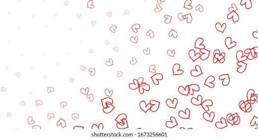 Light Red vector background with Shining hearts. Decorative shining illustration with hearts on abstract template. Pattern for marriage gifts, congratulations.