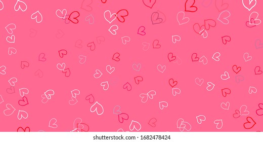 Light Red vector background with Shining hearts. Glitter abstract illustration with colorful hearts in romantic style. Design for your business advert of anniversary.