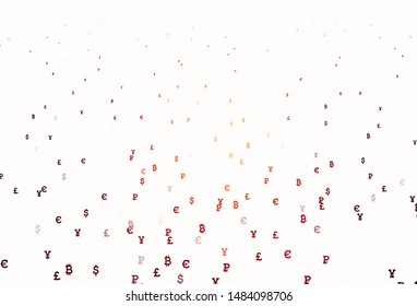 Light Red vector background with signs of currency. Abstract illustration with colored financial digital symbols. Pattern for bank ads, posters, banners.