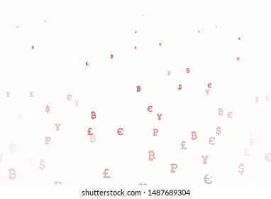 Light Red vector background with signs of currency. Colored symbols of currency on white background. Pattern for trader ads, booklets, leaflets.