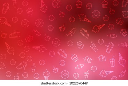 Light Red vector background with tasty sweets. Beautiful colored illustration with candies in doodle style. Pattern for menu of cafes and restaurants.
