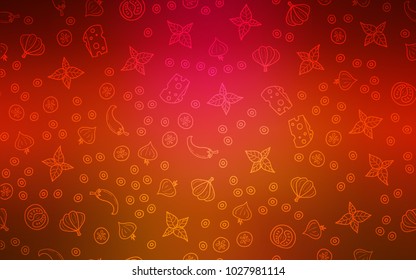Light Red vector background with tasty food. Glitter abstract sketch with gourmet food. Doodle design for your business advert of cafes.