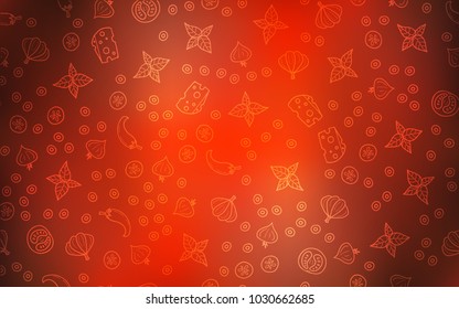Light Red vector background with tasty food. Fast Food on blurred abstract background with colorful gradient. Doodle design for your business advert of cafes.