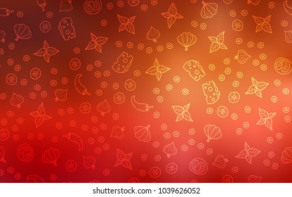 Light Red vector background with tasty food. Blurred decorative design of snacks in doodle style. Pattern for ads of breakfast, lunch, dinner.