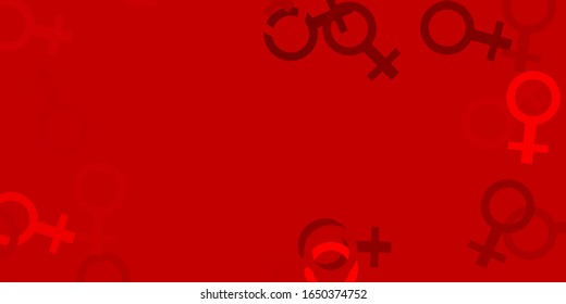 Fondo vectorial rojo claro con símbolos femeninos. Símbolos feministas coloridos con un degradado de estilo moderno. Diseño sencillo para su sitio web.