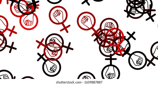 Fondo vectorial rojo claro con símbolos femeninos. Ilustración con signos de fuerza y poder de las mujeres. Mejor diseño para mostrar el poder de las mujeres.